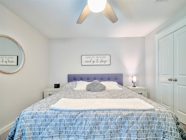 bedroom with a closet and ceiling fan