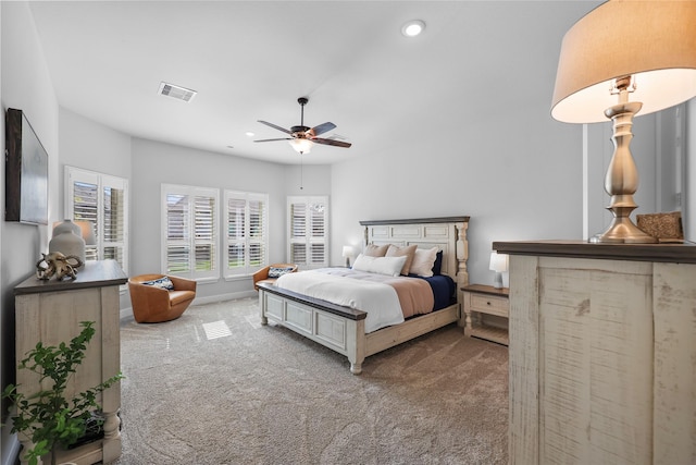 bedroom with carpet flooring and ceiling fan