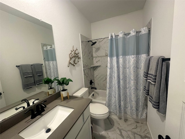 full bathroom featuring toilet, shower / tub combo, and vanity