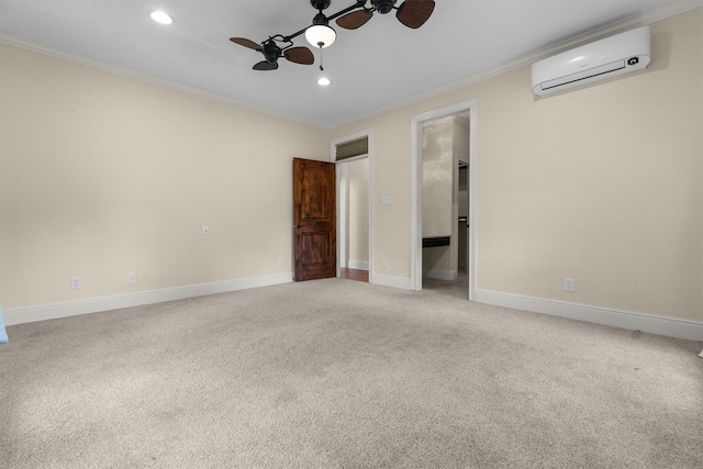 235 Fm 3313, Crockett, TX 75835 - unfurnished bedroom with ornamental molding, a wall mounted AC, light colored carpet, recessed lighting, and a ceiling fan