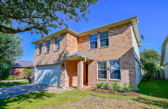 view of front of home featuring a garage and a front lawn