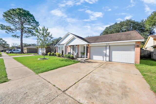 single story home featuring a garage and a front lawn