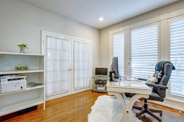 home office featuring hardwood / wood-style flooring