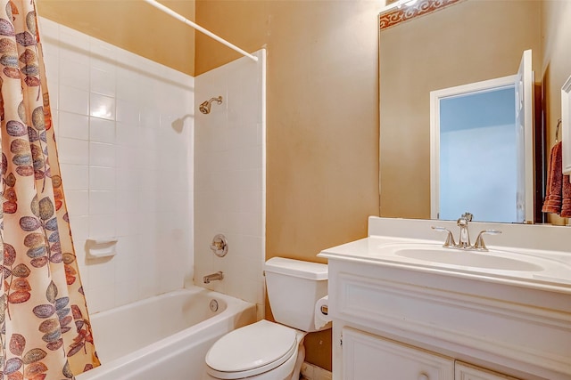 full bathroom featuring vanity, toilet, and shower / bathtub combination with curtain