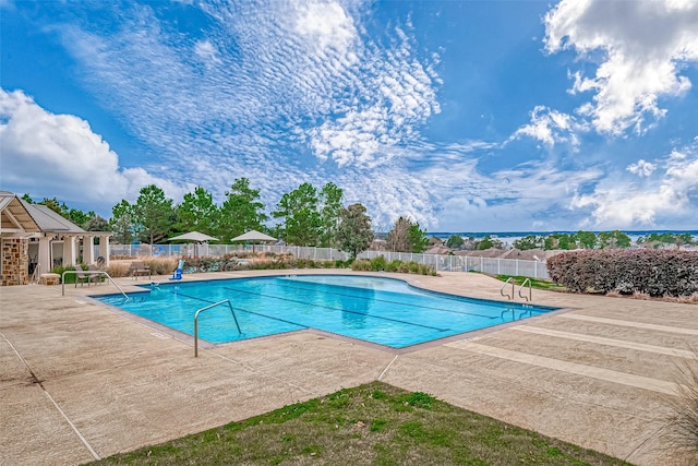 view of swimming pool with a patio