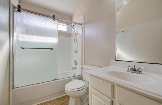 full bathroom featuring vanity, toilet, and enclosed tub / shower combo