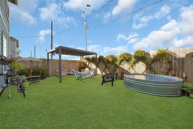 view of yard with a pergola