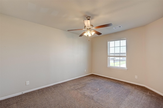 unfurnished room featuring carpet flooring and ceiling fan