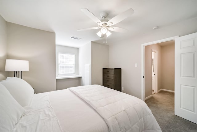 bedroom featuring carpet flooring and ceiling fan