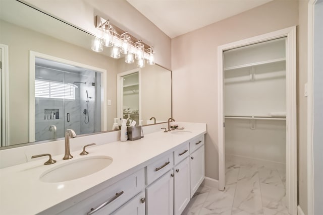 bathroom with vanity and walk in shower