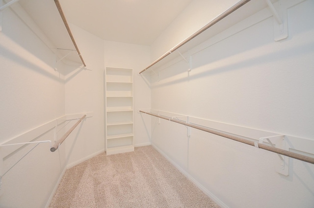 walk in closet featuring light carpet