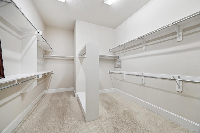 spacious closet with light colored carpet