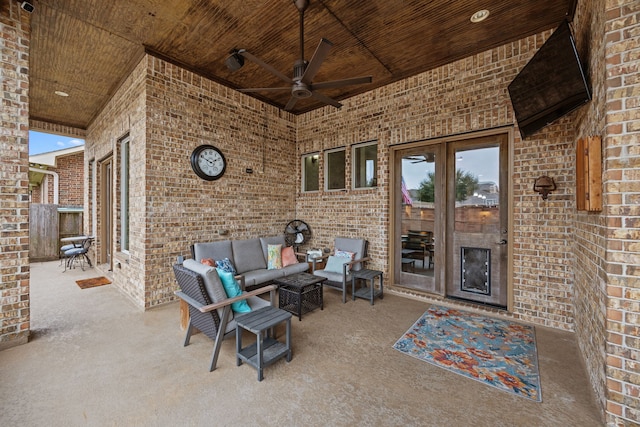 view of patio / terrace with ceiling fan and an outdoor hangout area