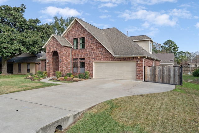 front facade featuring a garage and a front yard