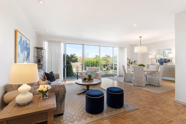 living room with light parquet flooring