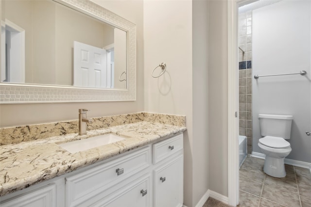 full bathroom with vanity, toilet, and tub / shower combination