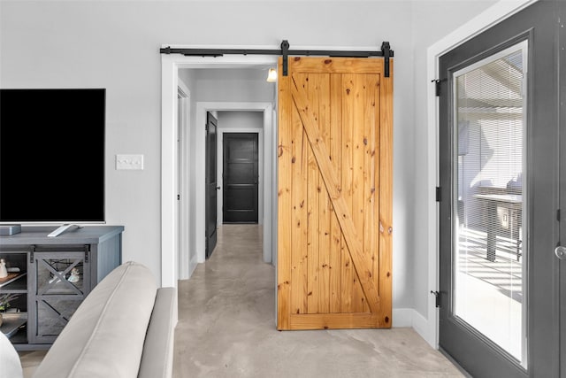 interior space with a barn door