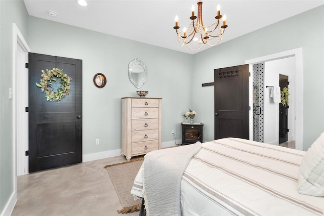 bedroom with a chandelier