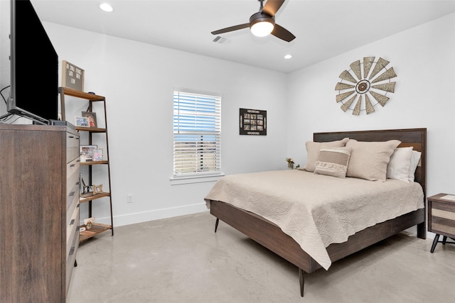 bedroom featuring ceiling fan