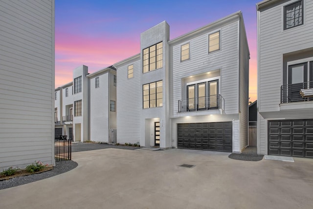 exterior space with a garage