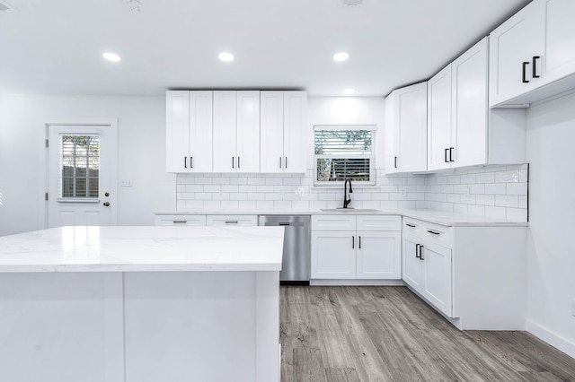 kitchen featuring white cabinetry, sink, and stainless steel dishwasher