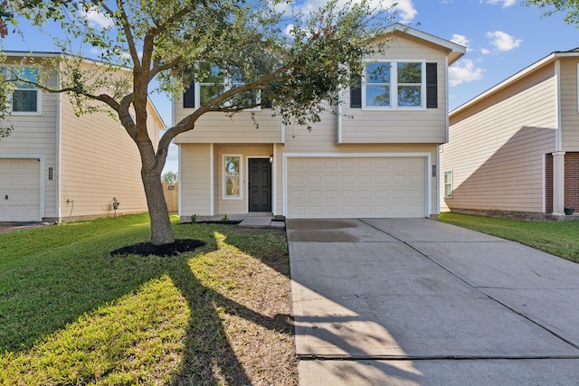 view of front facade with a front lawn and a garage