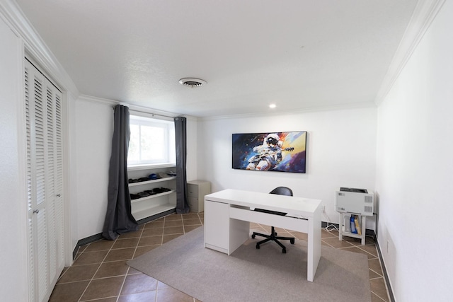 tiled office space with crown molding