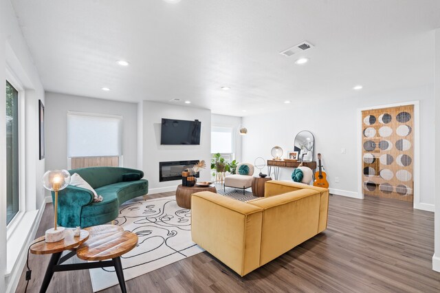 living room with hardwood / wood-style flooring