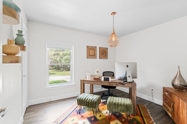 home office featuring dark hardwood / wood-style floors