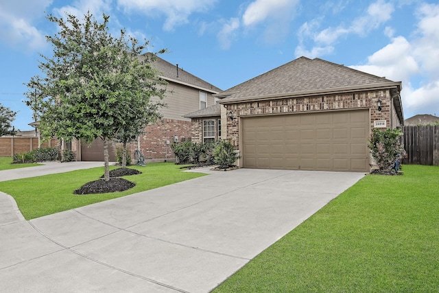 view of front of home with a garage and a front lawn