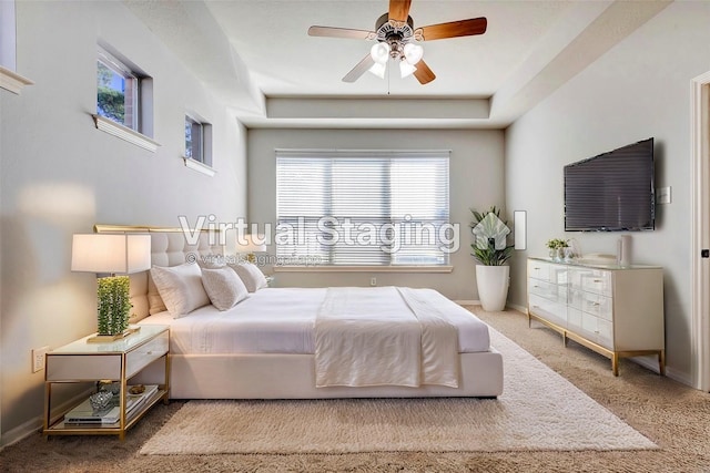 bedroom featuring carpet floors and ceiling fan