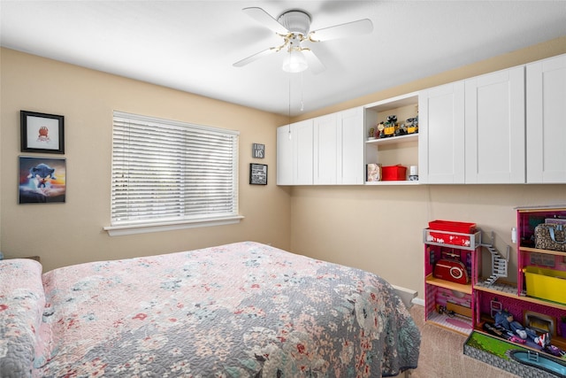 bedroom featuring carpet flooring and ceiling fan