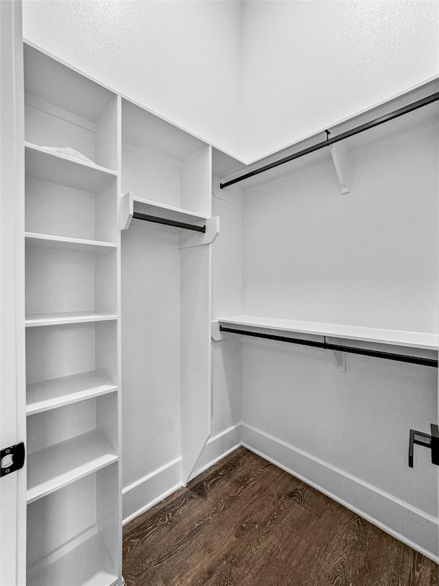 walk in closet featuring dark wood-type flooring