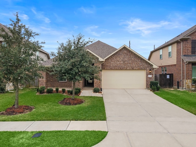 view of front of house with a garage and a front lawn