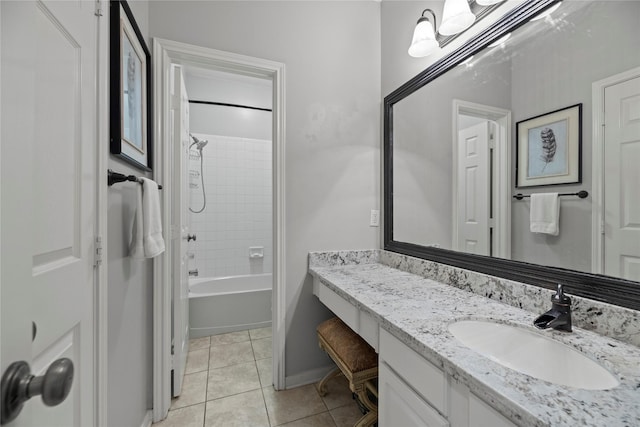 bathroom featuring tile patterned flooring, vanity, and tiled shower / bath