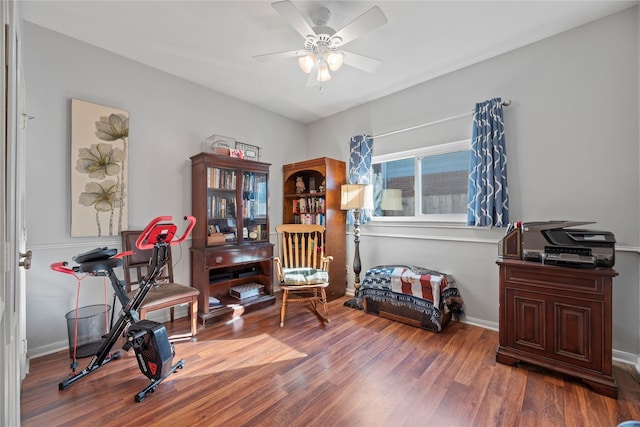 interior space with hardwood / wood-style floors and ceiling fan