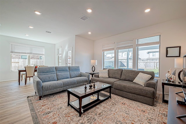 living room featuring a healthy amount of sunlight and light wood-type flooring