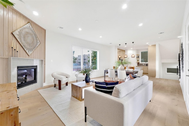 living room featuring light wood-type flooring