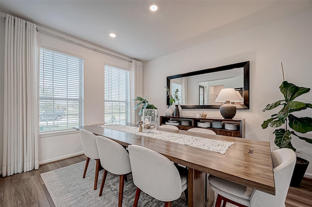 dining space featuring plenty of natural light and hardwood / wood-style flooring