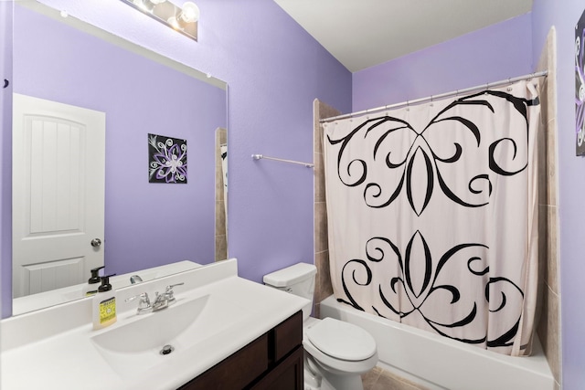 full bathroom with vanity, toilet, and shower / bath combo with shower curtain