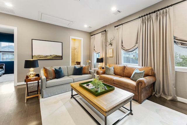 living room with hardwood / wood-style flooring