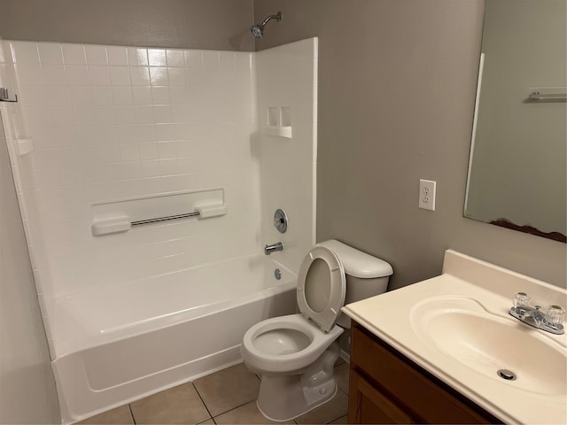 full bathroom with tile patterned flooring, vanity, toilet, and  shower combination