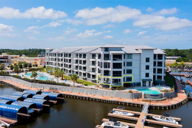 view of property with a water view