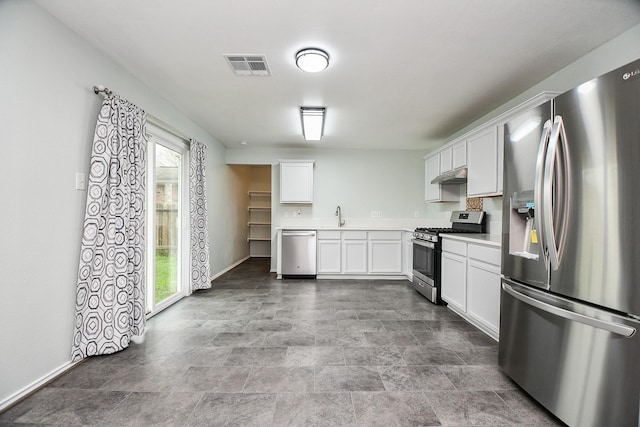 kitchen with a healthy amount of sunlight, white cabinetry, sink, and stainless steel appliances