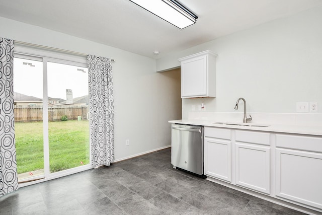 kitchen with white cabinets, stainless steel dishwasher, and sink