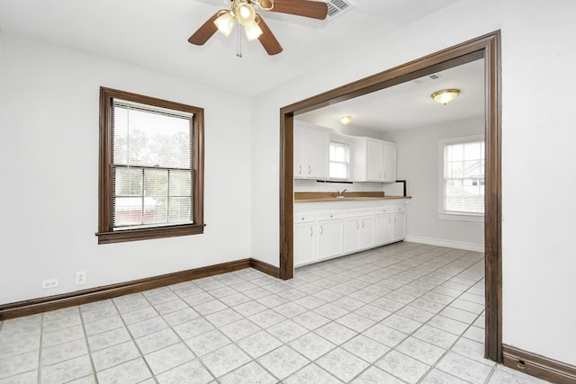 interior space featuring vanity and ceiling fan