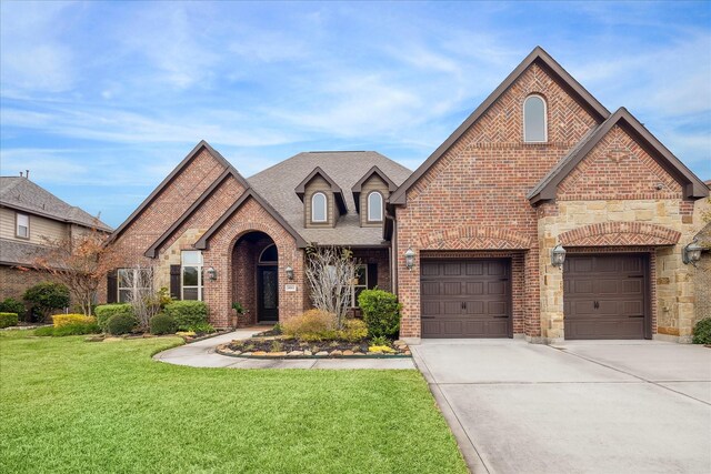 view of front facade featuring a garage and a front lawn