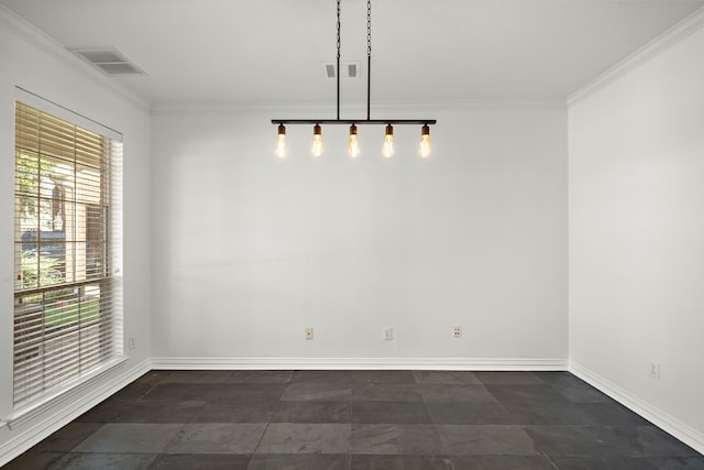 unfurnished dining area featuring crown molding