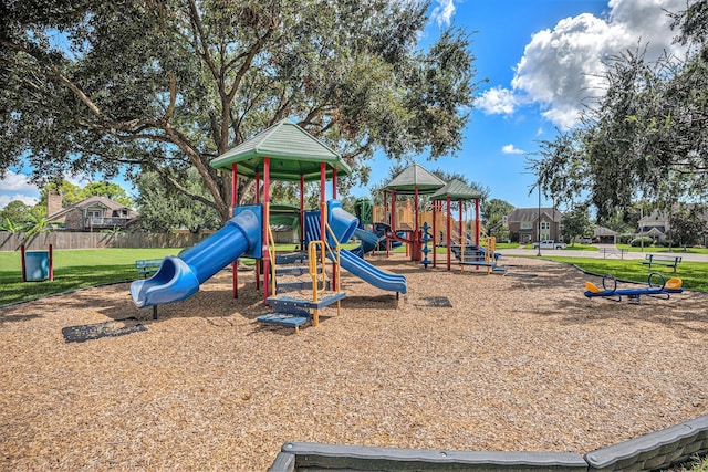 view of play area featuring a yard