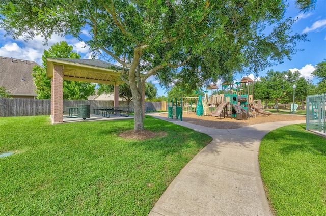 view of jungle gym with a yard